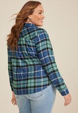 Plus Size Cabin Plaid Classic Button Down Shirt, C9742, small