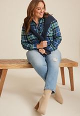Plus Size Cabin Plaid Classic Button Down Shirt, C9742, small