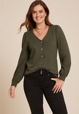 Snap Front V Neck Blouse, C7389, small