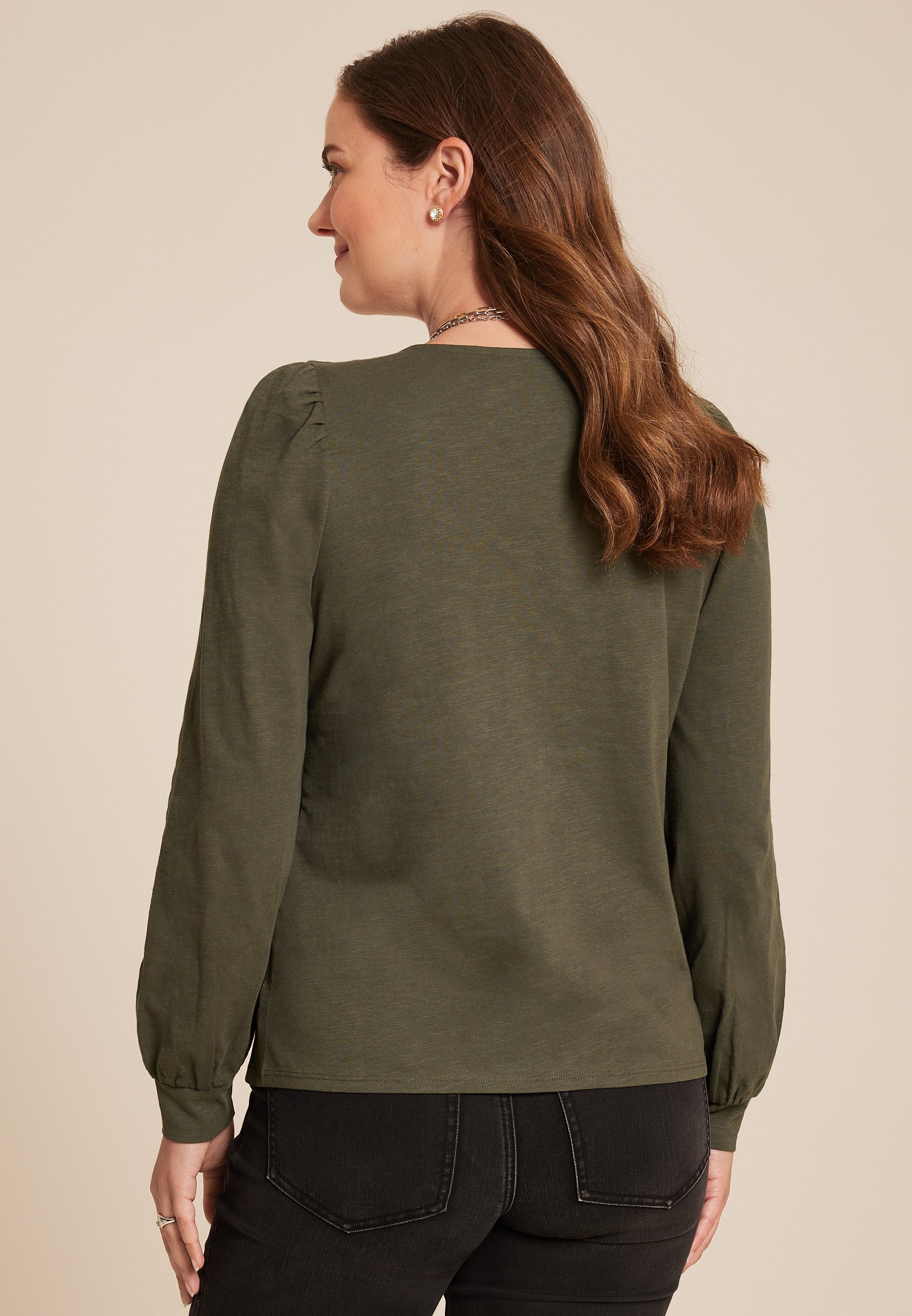 Snap Front V Neck Blouse, C7389, large