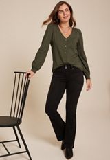 Snap Front V Neck Blouse, C7389, small