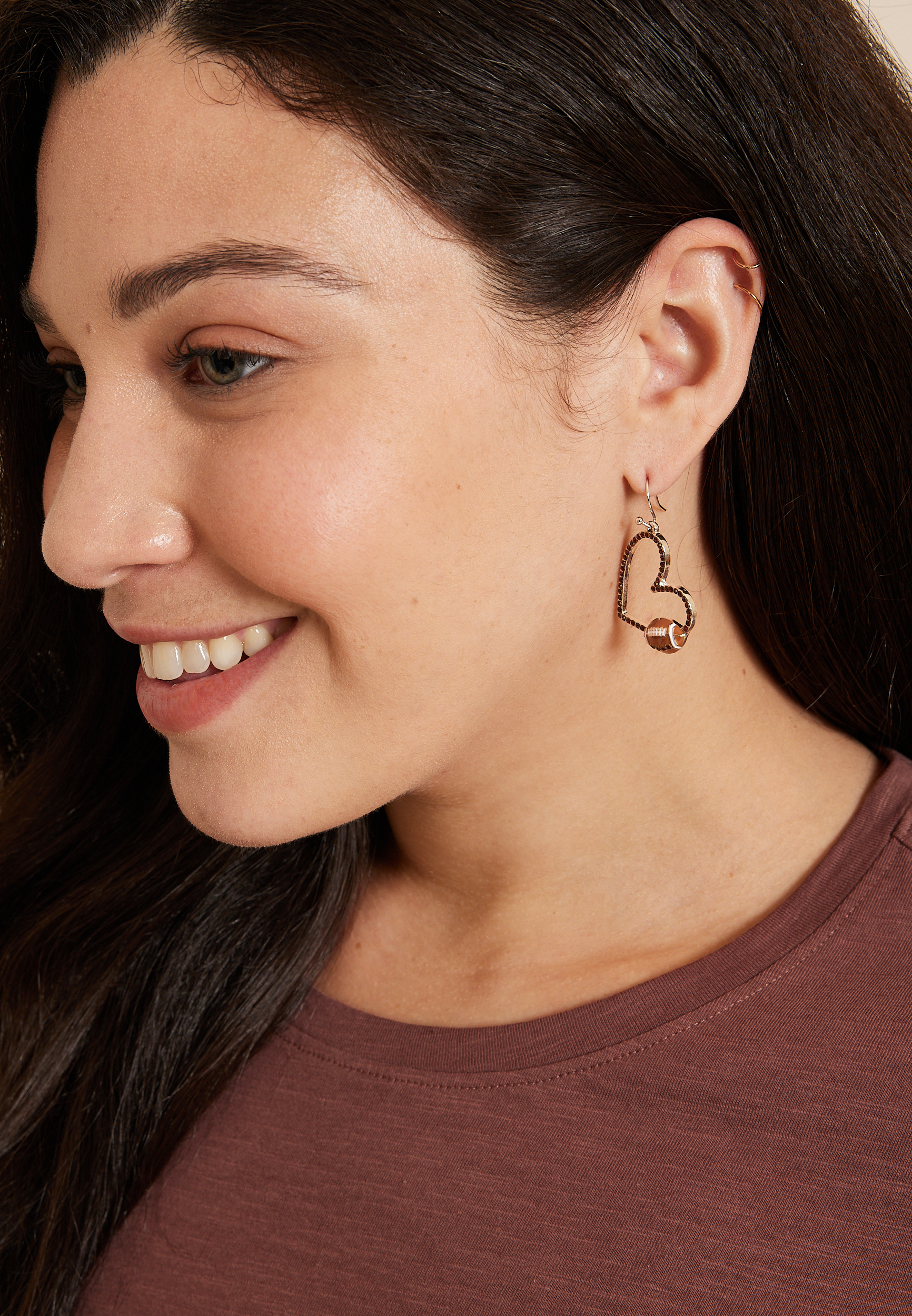Heart Shaped Football Earrings, C8653, large