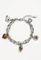 Silver Football Charm Bracelet, BROWN, small