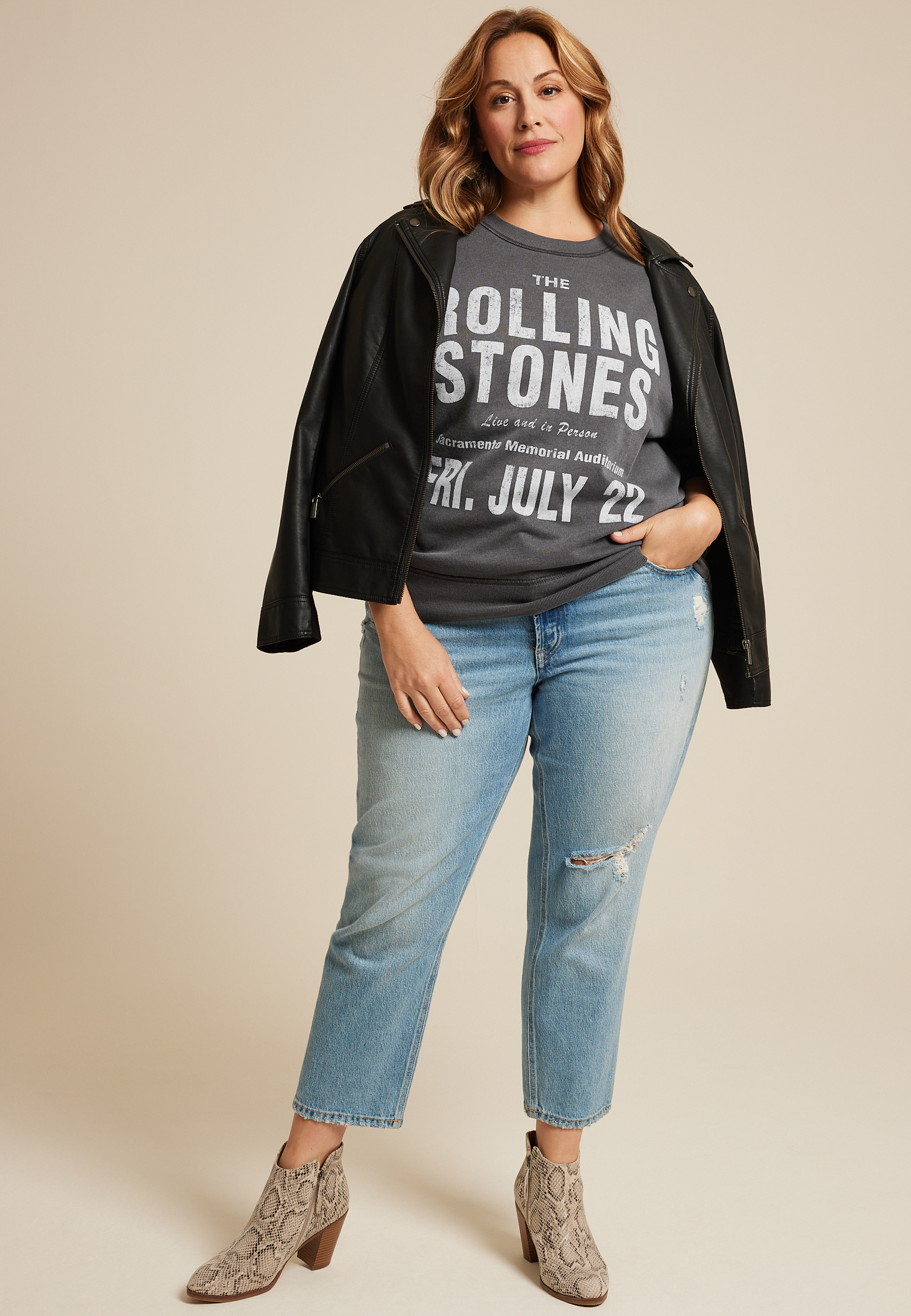 Plus Size The Rolling Stones Relaxed Fit Sweatshirt, CHARCOAL, large