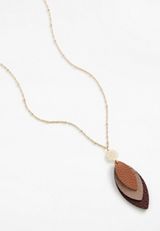 Faux Leather Leaf Pendant Necklace, GOLD, small