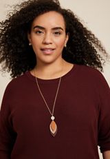 Faux Leather Leaf Pendant Necklace, GOLD, small