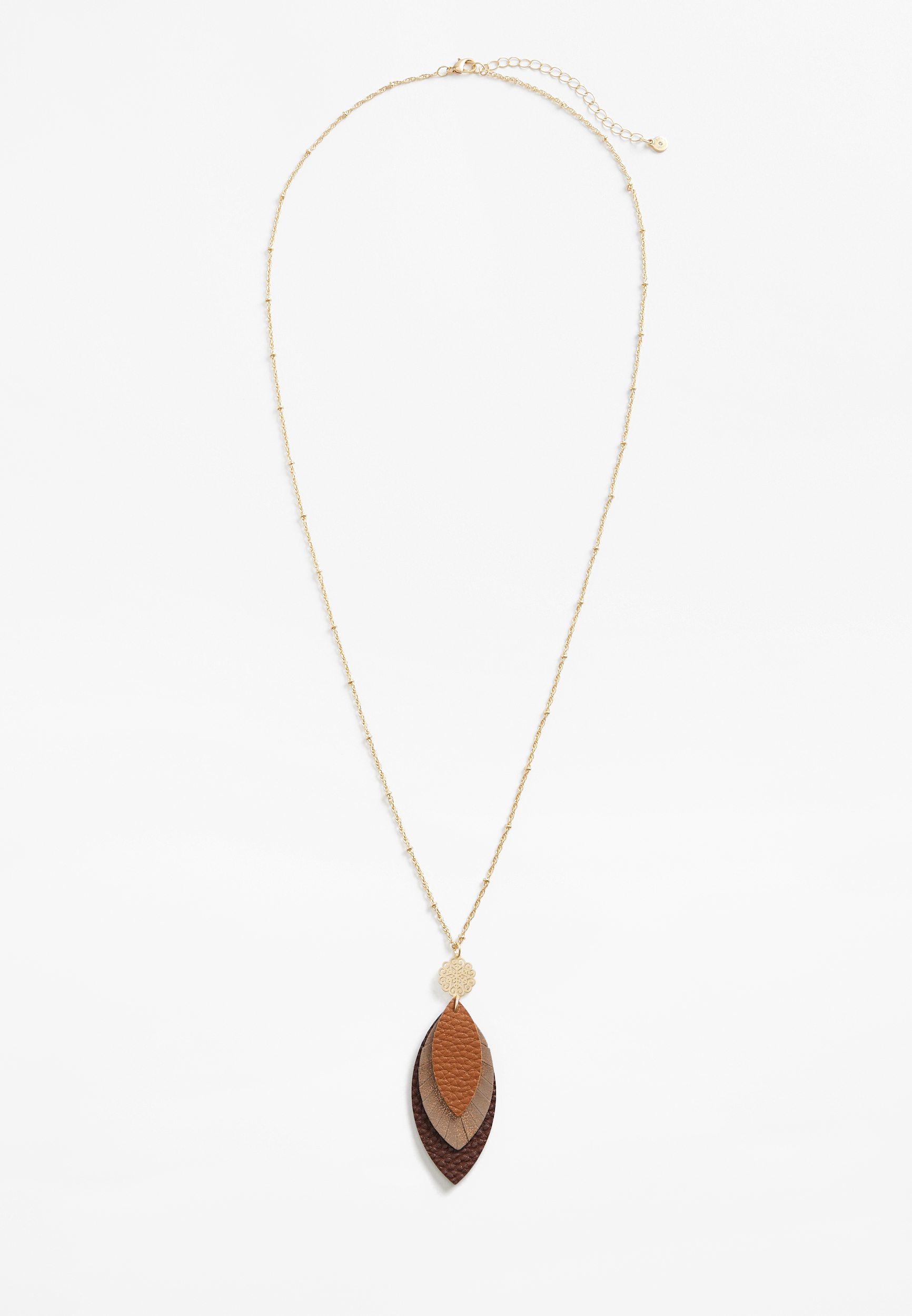 Faux Leather Leaf Pendant Necklace, GOLD, large