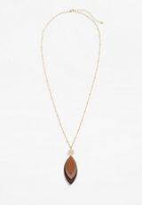 Faux Leather Leaf Pendant Necklace, GOLD, small
