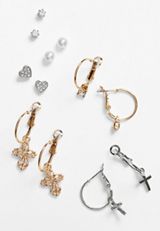 6 Pack Mixed Metals Earring Set, MULTI, small