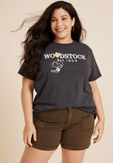Plus Size Peanuts Woodstock Oversized Fit Graphic Tee, PHANTOM BLACK, small