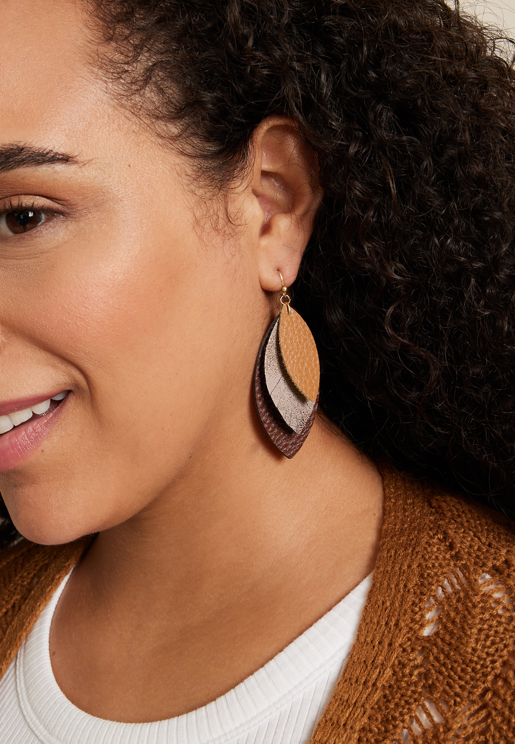 Faux Leather Leaf Drop Earrings, C8653, large