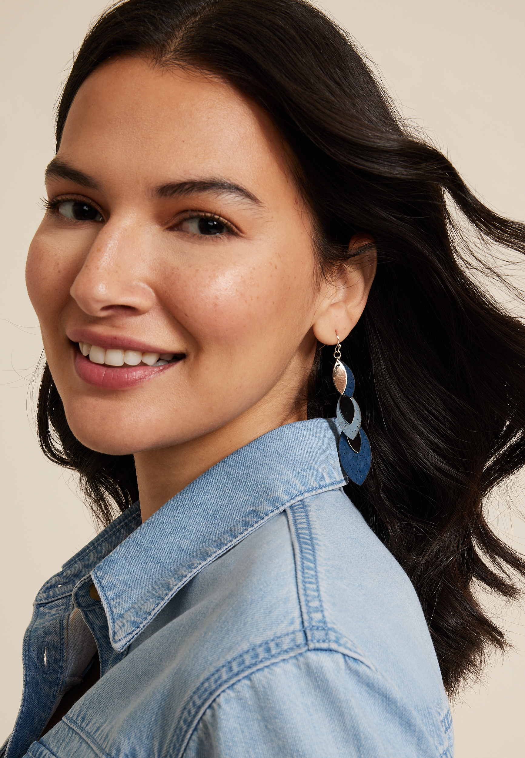 Blue Linear Leaf Drop Earrings, C6806, large