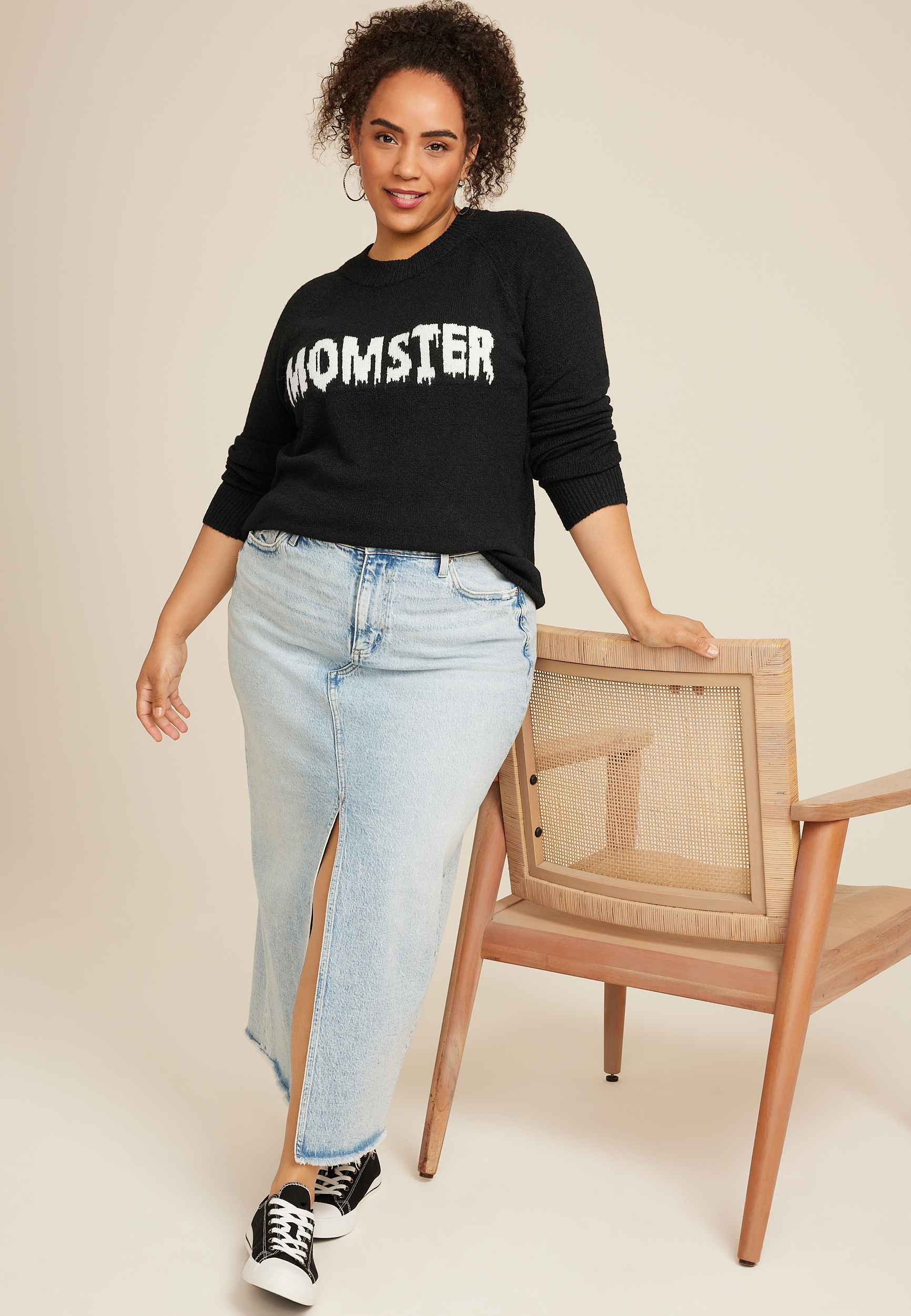 Plus Size Momster Sweater, BLACK COMBO, large