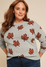 Plus Size Fall Leaves Sweater, LIGHT HEATHER GRAY, small