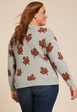 Plus Size Fall Leaves Sweater, LIGHT HEATHER GRAY, small