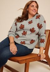 Plus Size Fall Leaves Sweater, LIGHT HEATHER GRAY, small