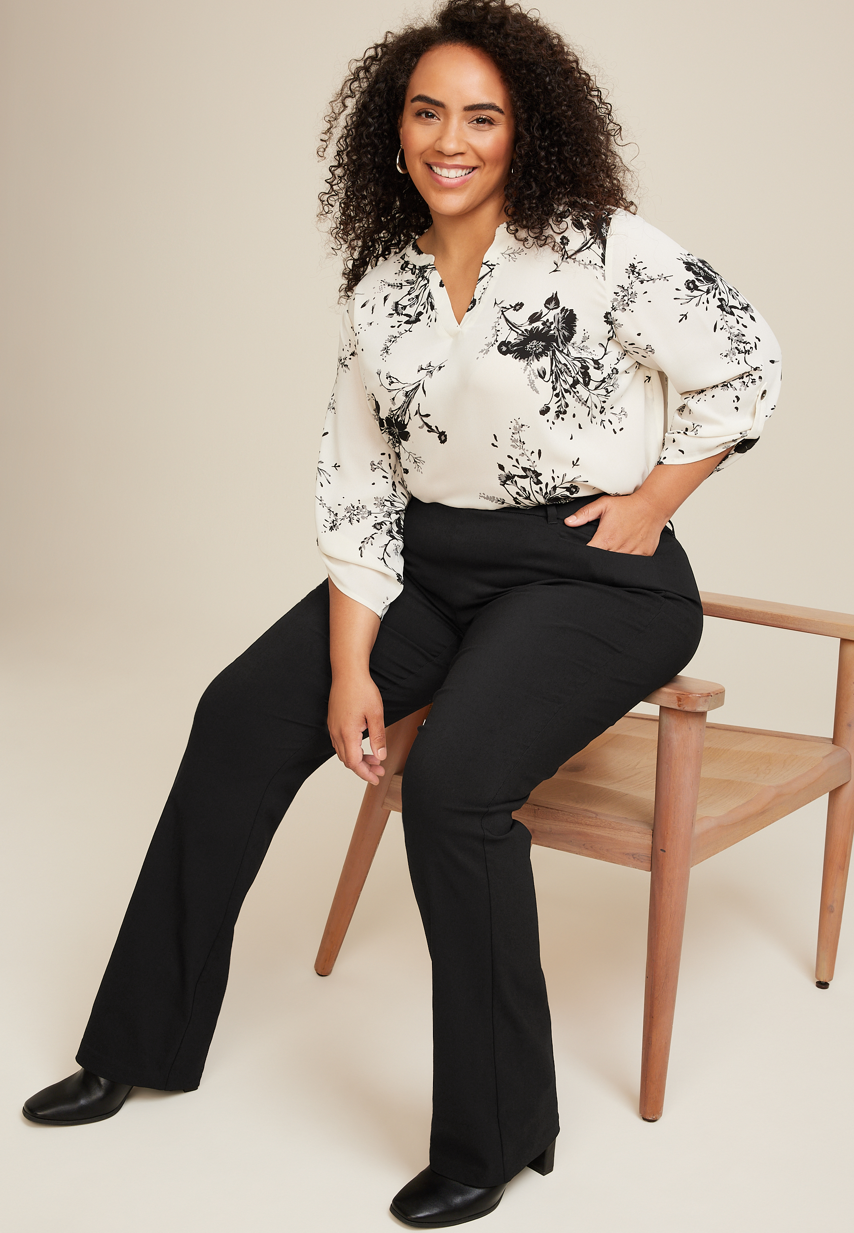 Plus Size Bengaline Mid Rise Bootcut Pant