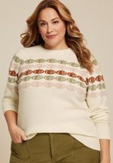 Plus Size Fall Jacquard Pumpkin Sweater, ECRU COMBO, small