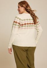 Plus Size Fall Jacquard Pumpkin Sweater, ECRU COMBO, small