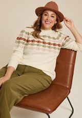Plus Size Fall Jacquard Pumpkin Sweater, ECRU COMBO, small