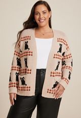 Plus Size Cat Long Sleeve Cardigan, C1246, small