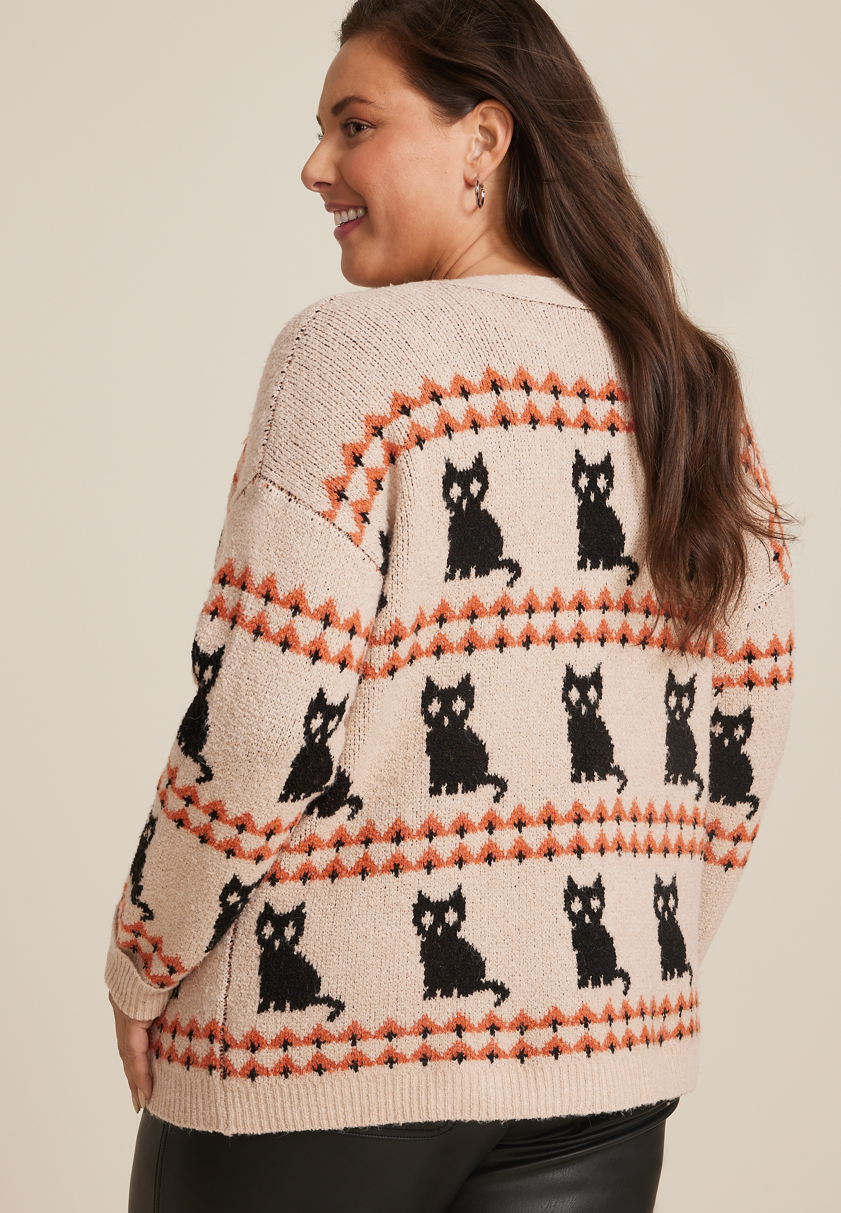 Plus Size Cat Long Sleeve Cardigan, C1246, large