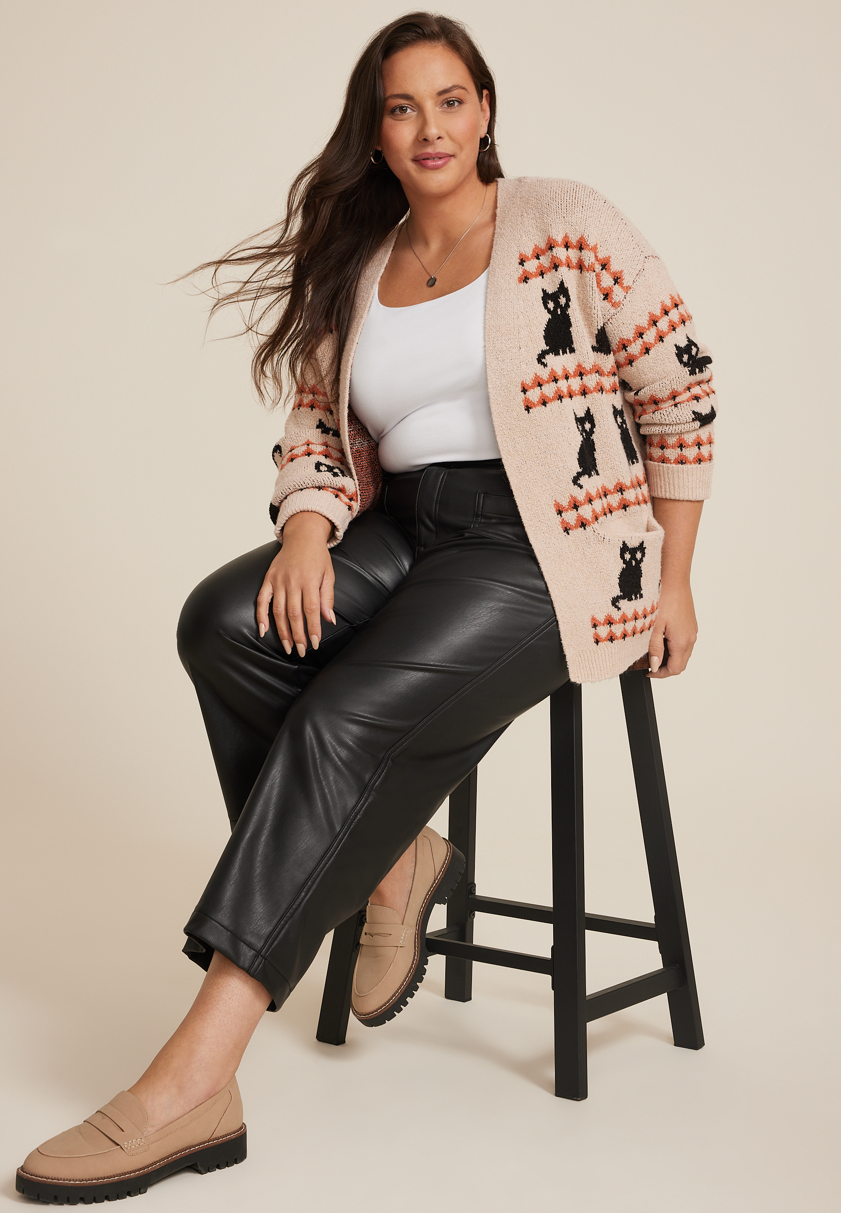 Plus Size Cat Long Sleeve Cardigan, C1246, large