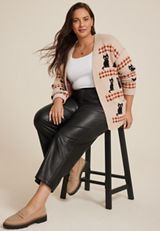 Plus Size Cat Long Sleeve Cardigan, C1246, small