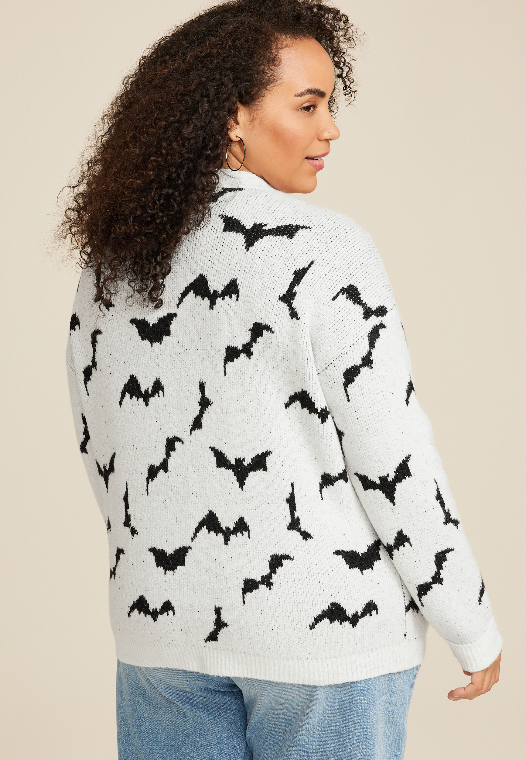 Plus Size Bat Long Sleeve Cardigan, C3986, large