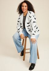 Plus Size Bat Long Sleeve Cardigan, C3986, small