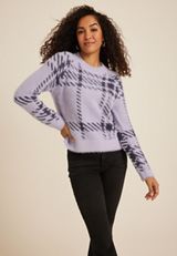 Fuzzy Plaid Knit Sweater, C9757, small