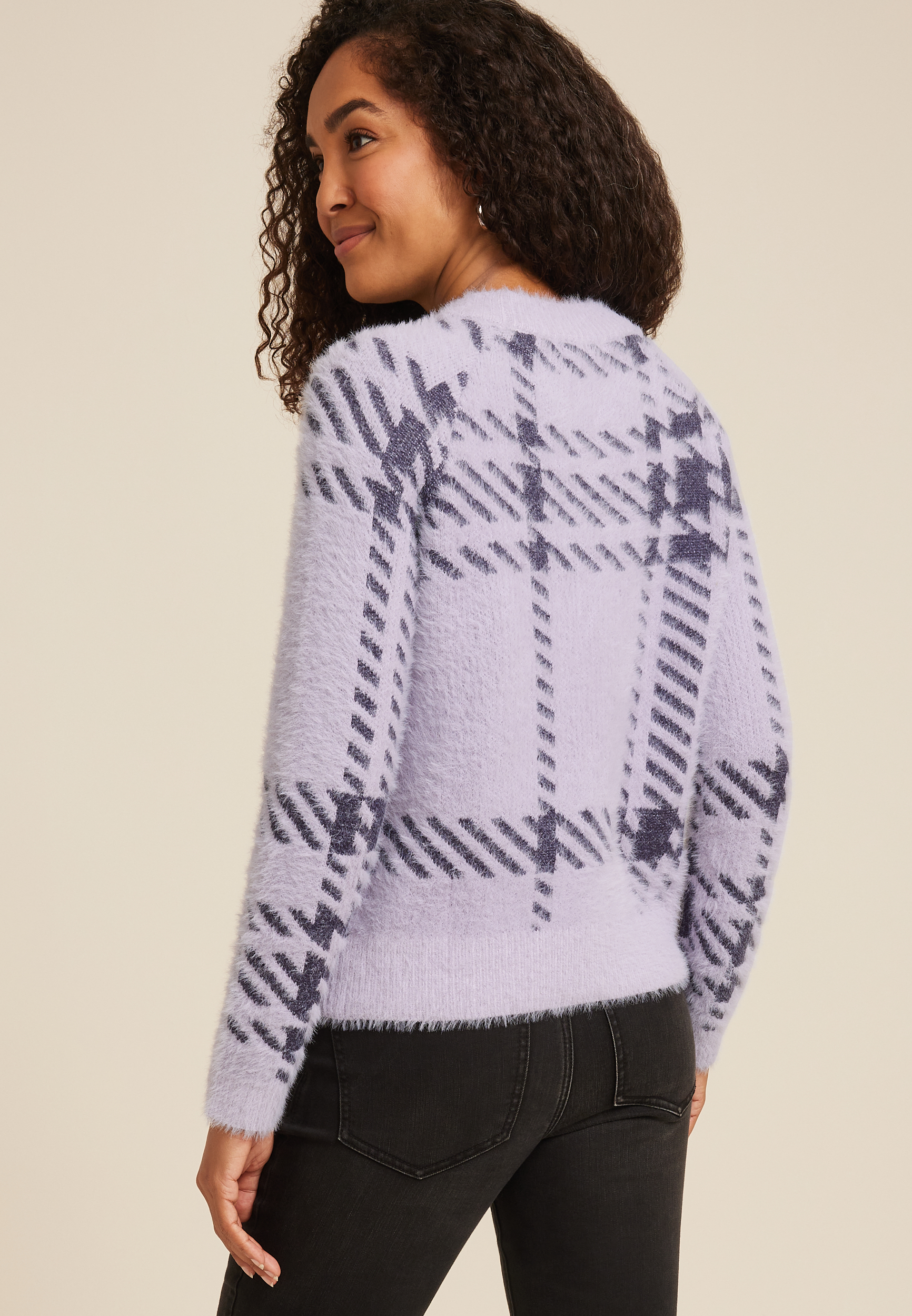 Fuzzy Plaid Knit Sweater, C9757, large