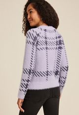 Fuzzy Plaid Knit Sweater, C9757, small