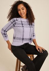 Fuzzy Plaid Knit Sweater, C9757, small