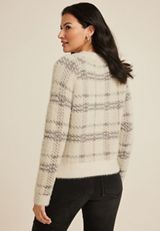 Fuzzy Plaid Knit Sweater, C9748, small