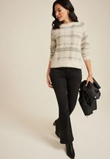 Fuzzy Plaid Knit Sweater, C9748, small