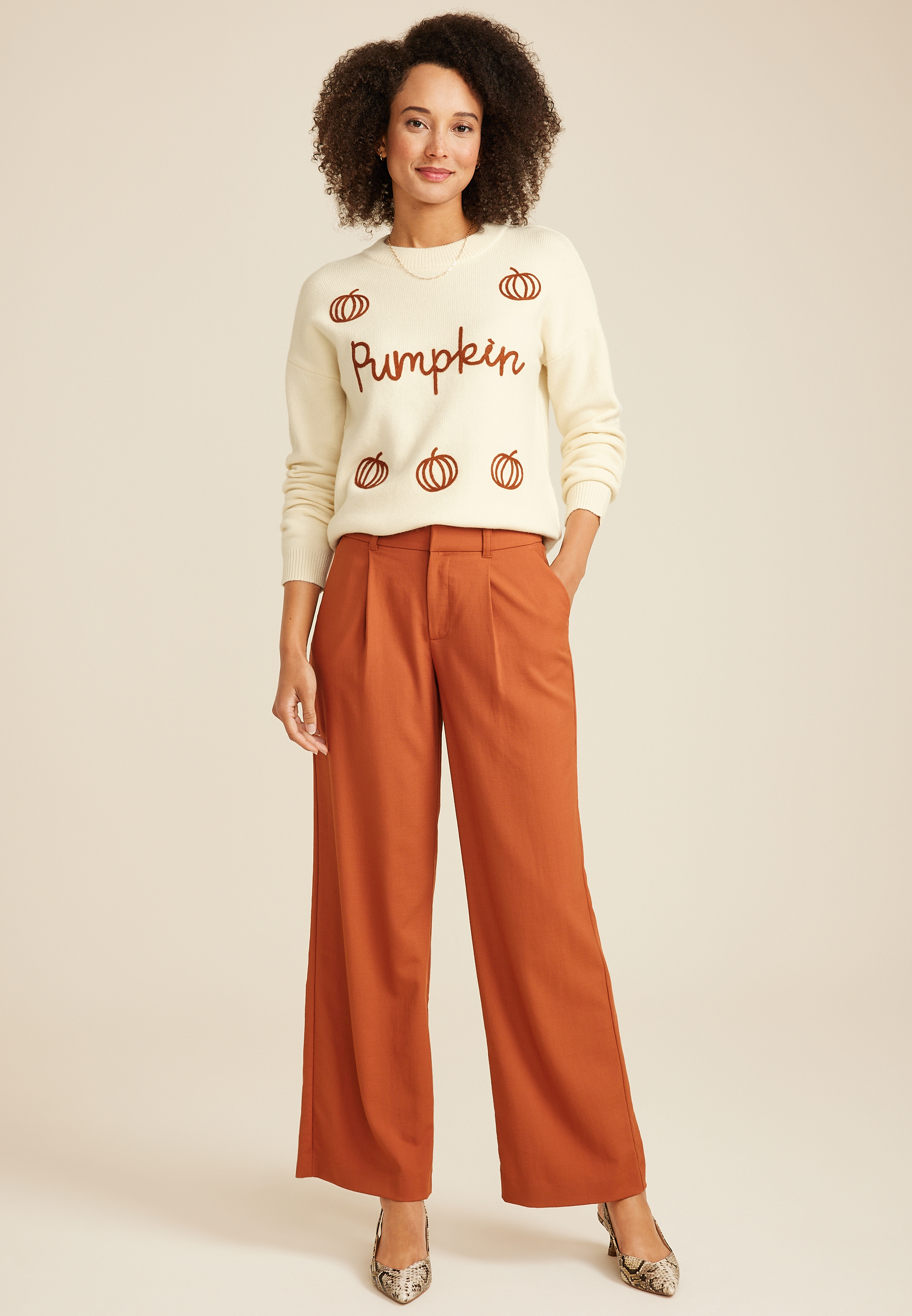 Pumpkin Embroidered Sweater