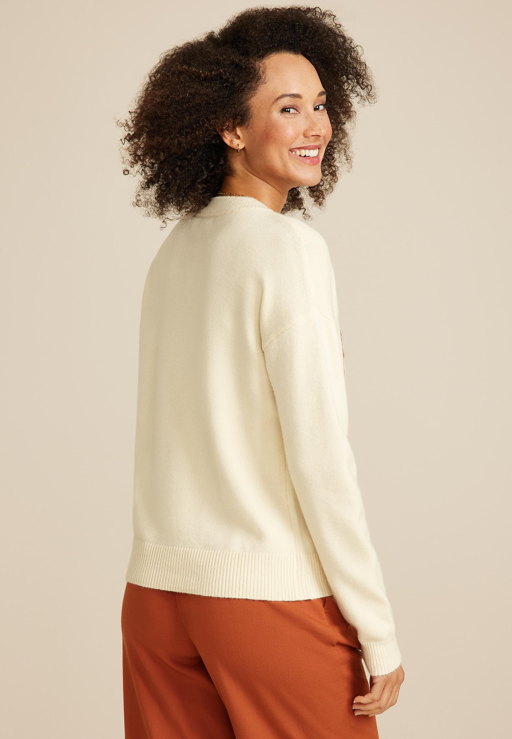 Pumpkin Embroidered Sweater, C3986, large