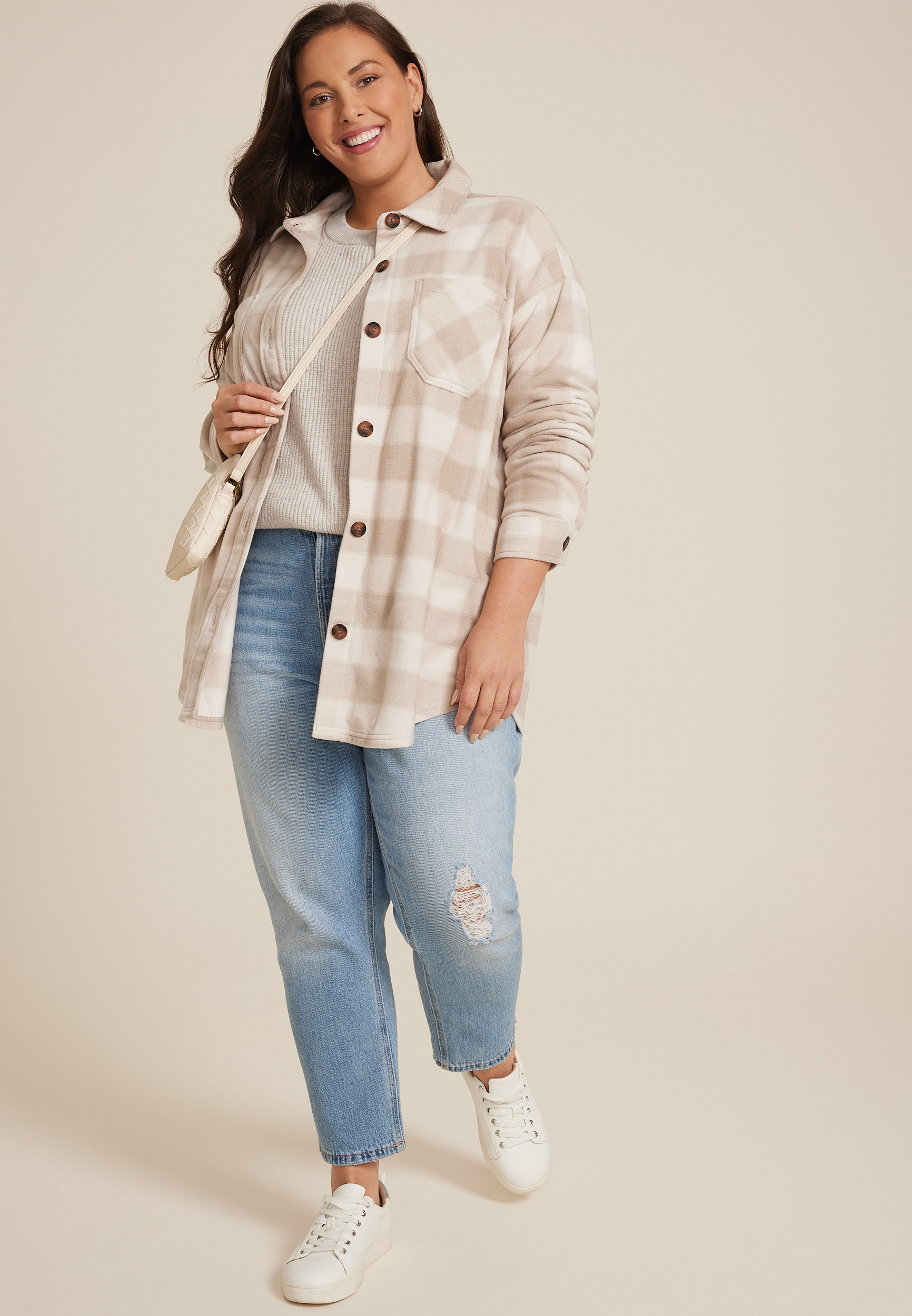 Plus Size Wilder Plaid Fleece Shacket, C3986, large