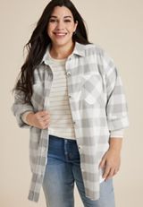 Plus Size Wilder Plaid Fleece Shacket, C2380, small