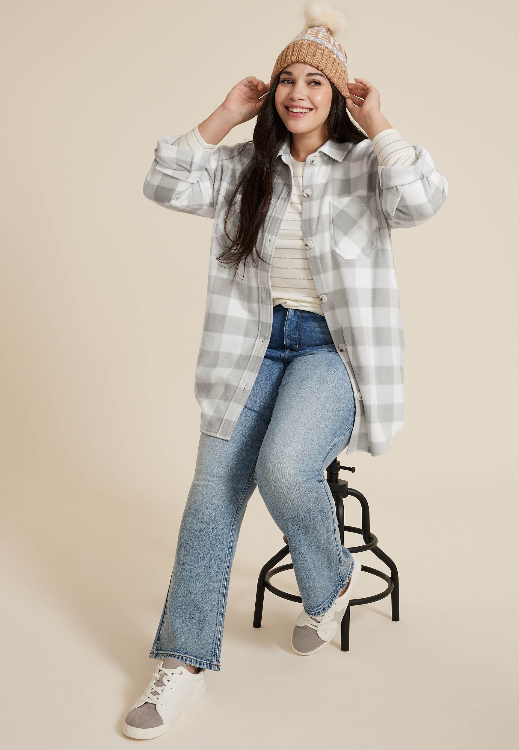 Plus Size Wilder Plaid Fleece Shacket, C2380, large