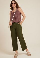 Lace Trim Button Front Tank Top, COCONUT SHELL, small
