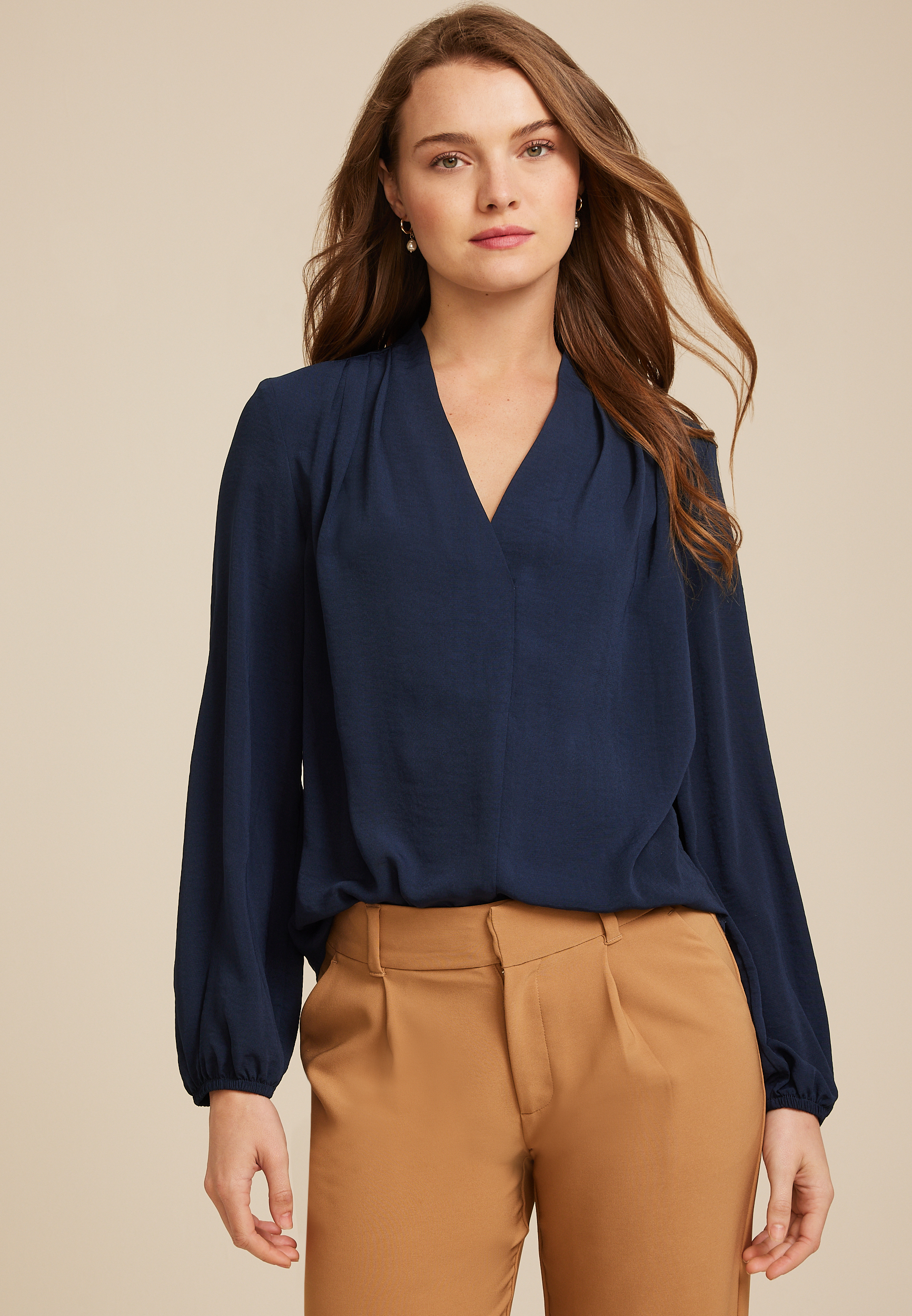 Wrap Front Long Sleeve Blouse