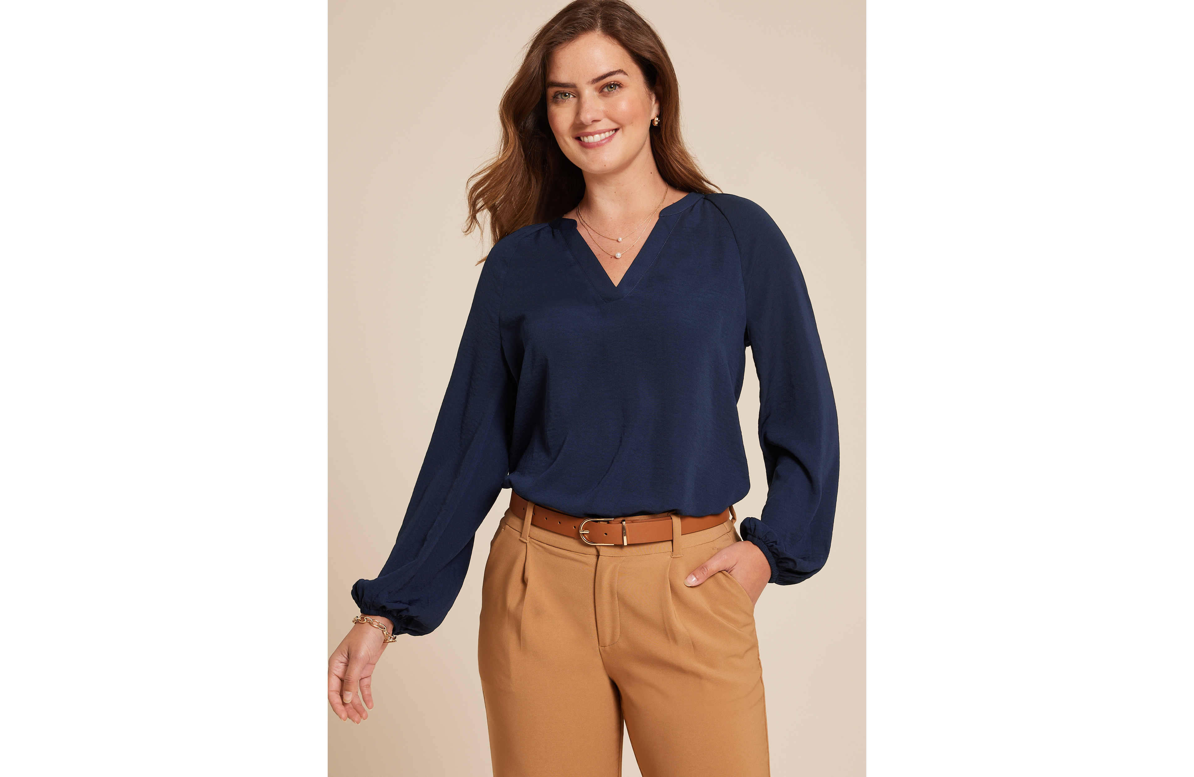 V Neck Dolman Long Sleeve Blouse