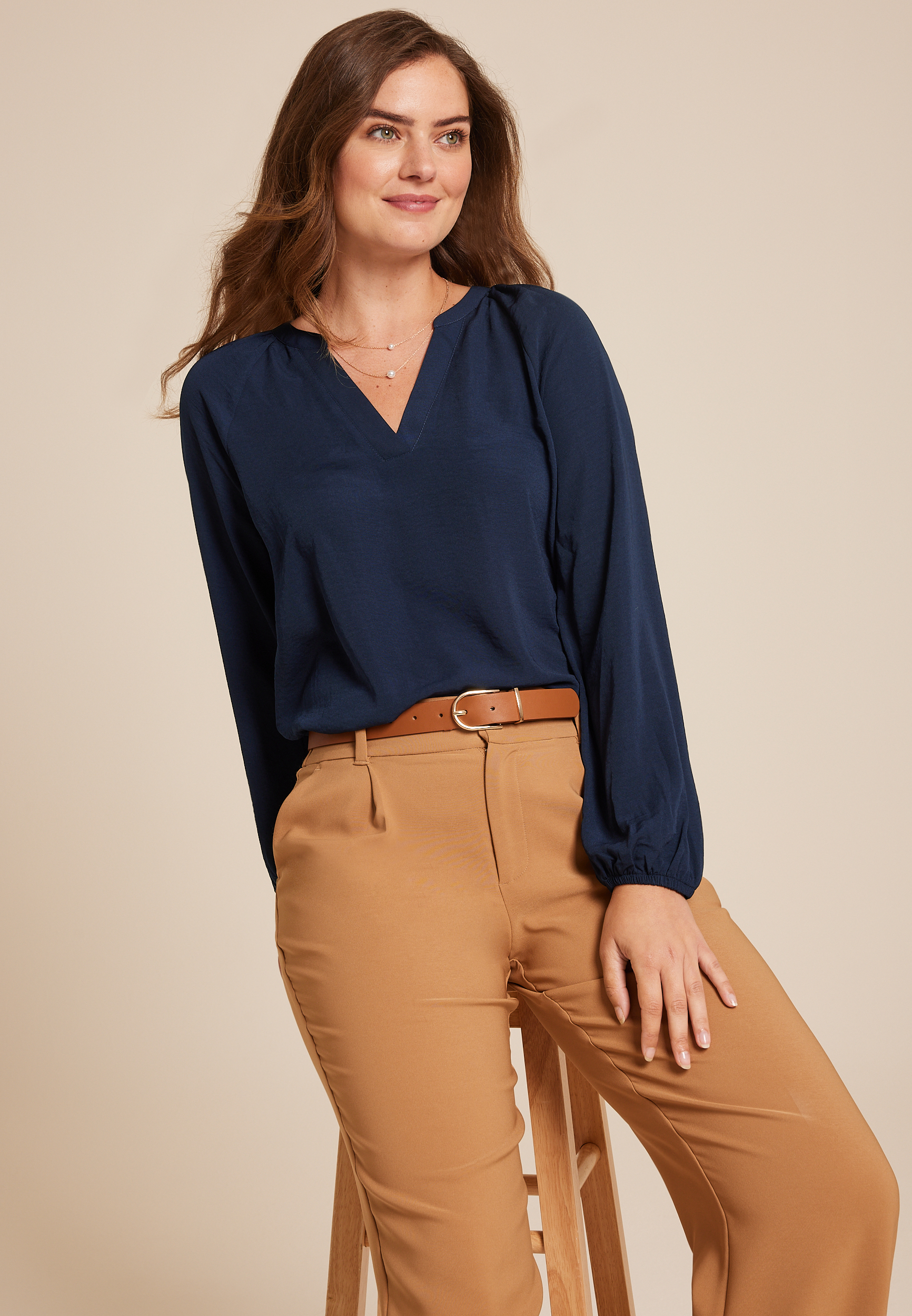 V Neck Dolman Long Sleeve Blouse, C1919, large