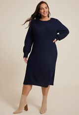Plus Size Cable Knit Sweater Dress, BLUE JASMINE, small