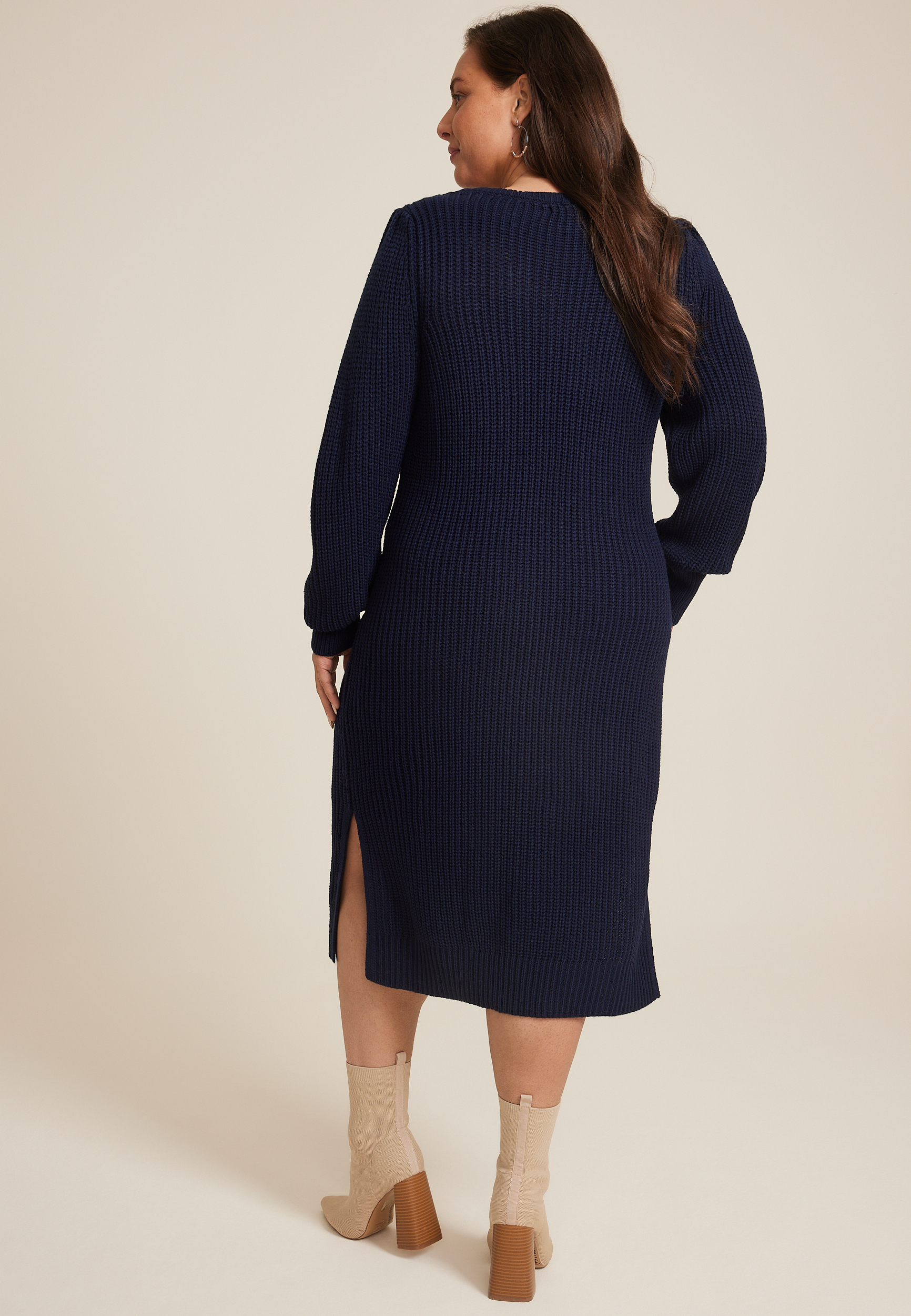 Plus Size Cable Knit Sweater Dress, BLUE JASMINE, large