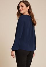 Ruffle Trim V Neck Long Sleeve Blouse, C1919, small