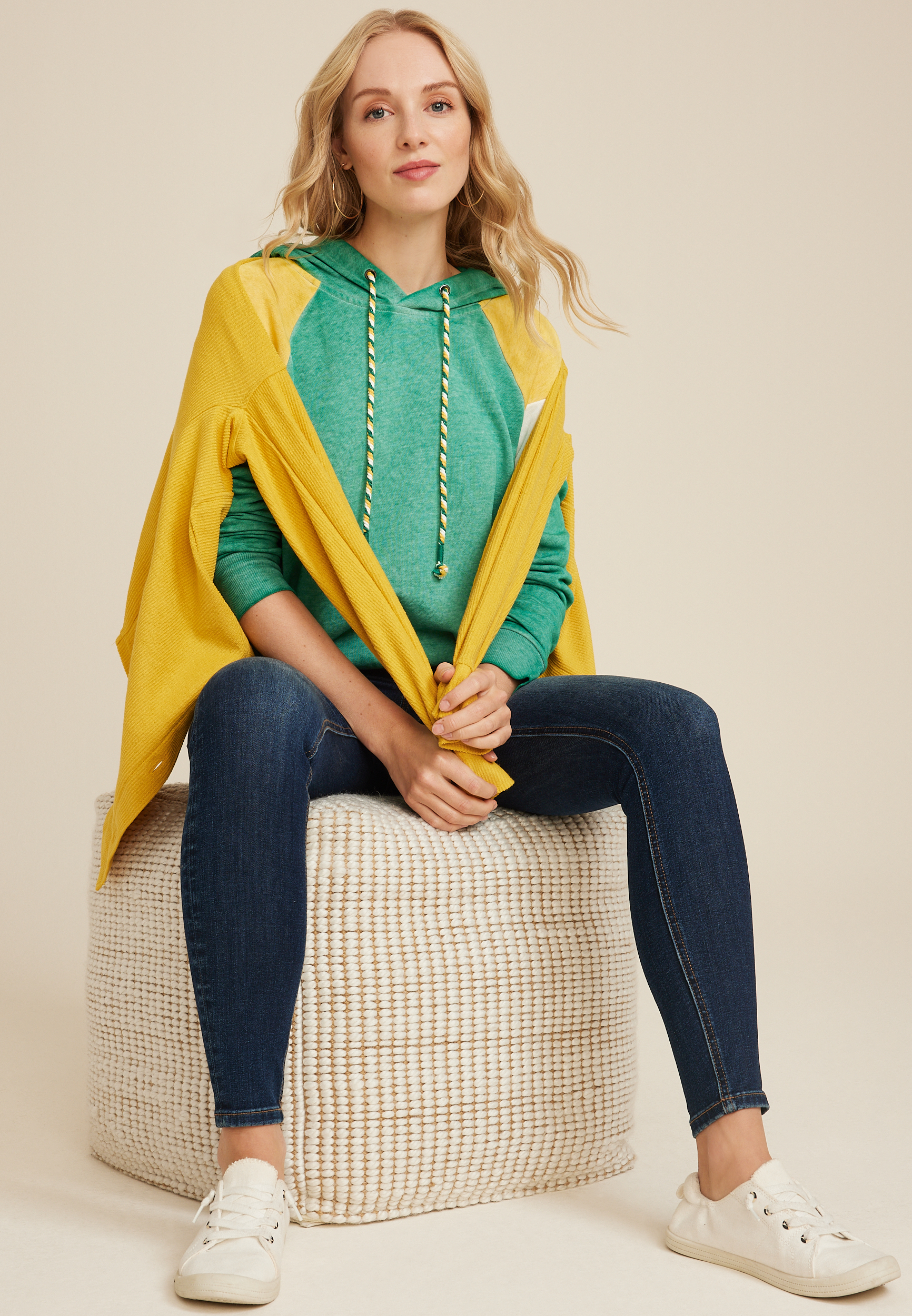 Collegiate Colorblock Hoodie, GREEN/GOLD, large