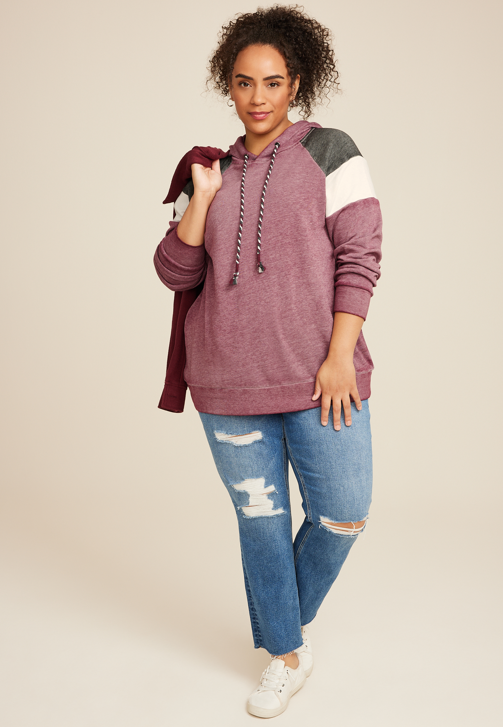 Plus Size Collegiate Colorblock Hoodie, C7867, large